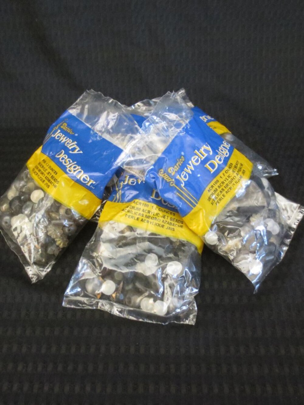 NEW Darice Beads Jet Mix Gray Clear White Acrylic Multi Sizes Lot 6 Bags 1.7 Oz